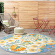 Nourison Aloha ALH-22 rug in ivory, blue, yellow on a hardwood floor, showcasing vibrant floral patterns .