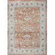 Grey, orange, and blue patterned rug from 57 Grand by Nicole Curtis Series 4 SR-402, showcasing intricate, modern design in a room setting.