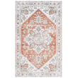 Safavieh Arizona Washables ARZ-120 Ivory, Rust rug in an ornate geometric pattern displayed on a wooden floor setting.