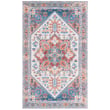 Safavieh Arizona Washables ARZ-120 in Rust and Navy displayed on a rustic wooden floor, showcasing its vibrant colors and intricate design.
