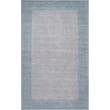 Livabliss Mystique Border rug in medium grey and ice blue, showcasing wool texture and hand-loomed craftsmanship, elegantly displayed.