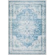 Livabliss Lavable Printed rug LVB-2316 featuring shades of blue, light grey, and pewter in a modern living room setting.