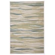 Capel Sanibel Zuo rug in green, blue, and ivory with olefin material, featuring a geometric pattern in a modern living room setting.