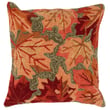 Liora Manne Front Porch Pillow Falling Leaves Moss featuring green, brown, and orange foliage design, perfect for outdoor decor.
