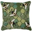 Liora Manne Marina Pillow Bee Free Green features vibrant green hues with a decorative bee pattern, ideal for outdoor or indoor decor.