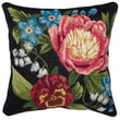 Liora Manne Marina Pillow Secret Garden Black 9589-48 showcases vibrant floral patterns on a black background, perfect for indoor or outdoor decor.