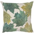 Liora Manne Visions IV Pillow Leaf Toss Forest Cloud 5057-16 featuring a blend of green, blue, and white leaf patterns on a soft, plush fabric.