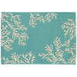 Liora Manne Esencia Coral Edge Aqua rug, featuring aqua and coral hues, enhances modern space with its vibrant colors and elegant design.
