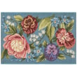 Liora Manne Esencia Secret Garden Aqua rug, features intricate floral patterns in blue and green, perfect for enhancing a cozy living space.