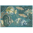 Liora Manne Esencia Fish Aqua rug featuring vibrant fish in shades of blue and aqua, perfect for marine-themed decor.