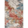 Karastan Tryst Nuvole area rug in grey, red, and white, features a contemporary pattern suitable for modern and elegant interiors.
