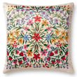 Rifle Paper Co. x Loloi Floral Medallion Pillow in cream with colorful floral design, showcasing intricate embroidery on a cozy fabric.