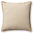 Ivory and gold Amber Lewis x Loloi Aveline Pillow on a cozy couch; elegant accessory with intricate patterns and plush construction.