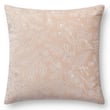 Rifle Paper Co. x Loloi Colette Pillow PRP-0056 in blush displayed on a light-colored sofa, showcasing floral patterns and cozy design.