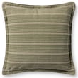 Chris Loves Julia x Loloi Howie Pillow PCJ-0023 in green and natural hues, made of cotton, displayed on a neutral-toned sofa.