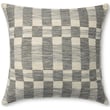 Amber Lewis x Loloi Adams Pillow in Charcoal and Ivory displayed on a neutral background, showcasing intricate patterns and textures.