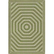 Spicher and Company Folk Art Museum Vintage Vinyl rug in green and beige with sunburst pattern, resembling prairies.