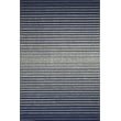 Luxurious Chilewich Shag Domino Stripe Denim rug, featuring elegant blue and white stripes, in a modern living room setting.