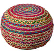 Rajani Home Serinity Pouf Maeve Pink in a vibrant multi-color pattern, creating a cozy accent with its soft texture in a modern living room setting.