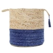 Rajani Home Dio Basket Perse Indigo in Jute with a woven design featuring shades of blue; perfect for stylish home storage and decor.