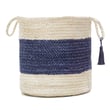 Rajani Home Eva Basket in Indigo features a deep blue jute with a woven texture, perfect for stylish and functional home storage solutions.