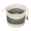 Rajani Home Eva Basket in white, black, and grey; crafted from jute, showcasing a contemporary design in a modern living space.