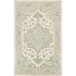 Rajani Home Mories Ravy area rug in sea green and grey colors with an intricate pattern, hand-tufted for a luxurious feel.