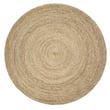 Round Rugology Roscoe Jace in grey and natural tones, made of braided jute, displayed on a hardwood floor for a cozy, rustic look.