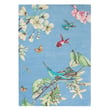 Wedgwood for Brink and Campman Hummingbird Blue rug; features vibrant hummingbirds on a hand-tufted blue background, ideal for elegant decor.