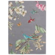 Wedgwood for Brink and Campman Hummingbird Grey rug; hand-tufted with intricate bird and floral pattern in muted tones.