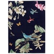 Wedgwood for Brink and Campman Hummingbird Navy rug; vibrant floral design with navy background, hand-tufted for luxurious texture.