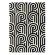 Hand-tufted Florence Broadhurst by Brink and Campman Turnabouts Black rug with geometric patterns in a modern living room setting.
