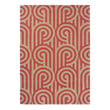 Florence Broadhurst Turnabouts Claret rug by Brink and Campman, hand-tufted, showcasing red and cream abstract patterns on a soft texture.