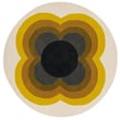 Orla Kiely for Brink and Campman Sunflower Yellow rug, hand-tufted design featuring vibrant yellow and intricate patterns on a textured surface.
