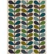Orla Kiely for Brink and Campman Multi Stem Ivory Blue Green rug; hand-tufted with vibrant multicolored leaf patterns on ivory background.