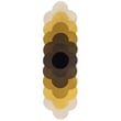 Orla Kiely Optical Flower Dandelion rug features a hand-tufted floral design in shades of yellow and gray on a soft background.