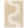 Marimekko Seireeni rug in warm beige, featuring swirling patterns. Made from New Zealand wool and hand-tufted for luxurious texture.
