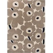 Marimekko for Brink and Campman Unikko rug in greige, features large floral design; hand-tufted New Zealand wool in a cozy setting.