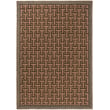 Ted Baker for Brink and Campman T Monogram Light Brown hand-tufted rug, showcasing a geometric pattern in earthy tones on hardwood floor.