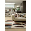 Harlequin for Brink and Campman Torillo Cornflower Walnut rug, featuring hand-tufted design in blue and brown tones on a hardwood floor.