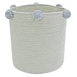 Lorena Canals Bubbly Bubbly Basket Blue Sage in vintage blue; hand-made basket on light wood floor, featuring pom-pom accents.
