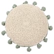 Lorena Canals Circle Washable Floor Cushion in Natural and Green, hand-made. The round cushion adds a cozy touch to modern decor.