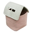 Lorena Canals Eco City House Basket in Vintage Nude and Natural, hand-made, displayed on a soft beige rug in a cozy room setting.