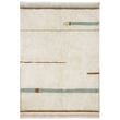 Lorena Canals Eco City Lanes rug in natural, vintage blue, and toffee hues; hand-tufted design on a modern living room floor.