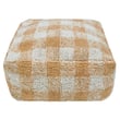 Lorena Canals Little Chefs Vichy Washable Pouf in Natural Light Honey, a hand-made, square pouf in a cozy indoor setting.
