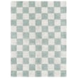 Lorena Canals Little Chefs Kitchen Tiles rug in Natural Blue Sage, hand-tufted design showing kitchen tile pattern on hardwood floor.