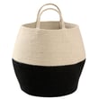 Hand-made Lorena Canals Morocco Zoco Basket in natural and black tones, showcasing a textured woven pattern in an indoor setting.