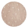 Lorena Canals Mushroom Hunt Round Dot Washable Rose Natural rug, hand-tufted design with pink, beige dots on a cream background.