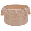 Lorena Canals New Tassels Basket Rose, hand-made, soft pink fabric with tassel details, perfect for stylish home organization.