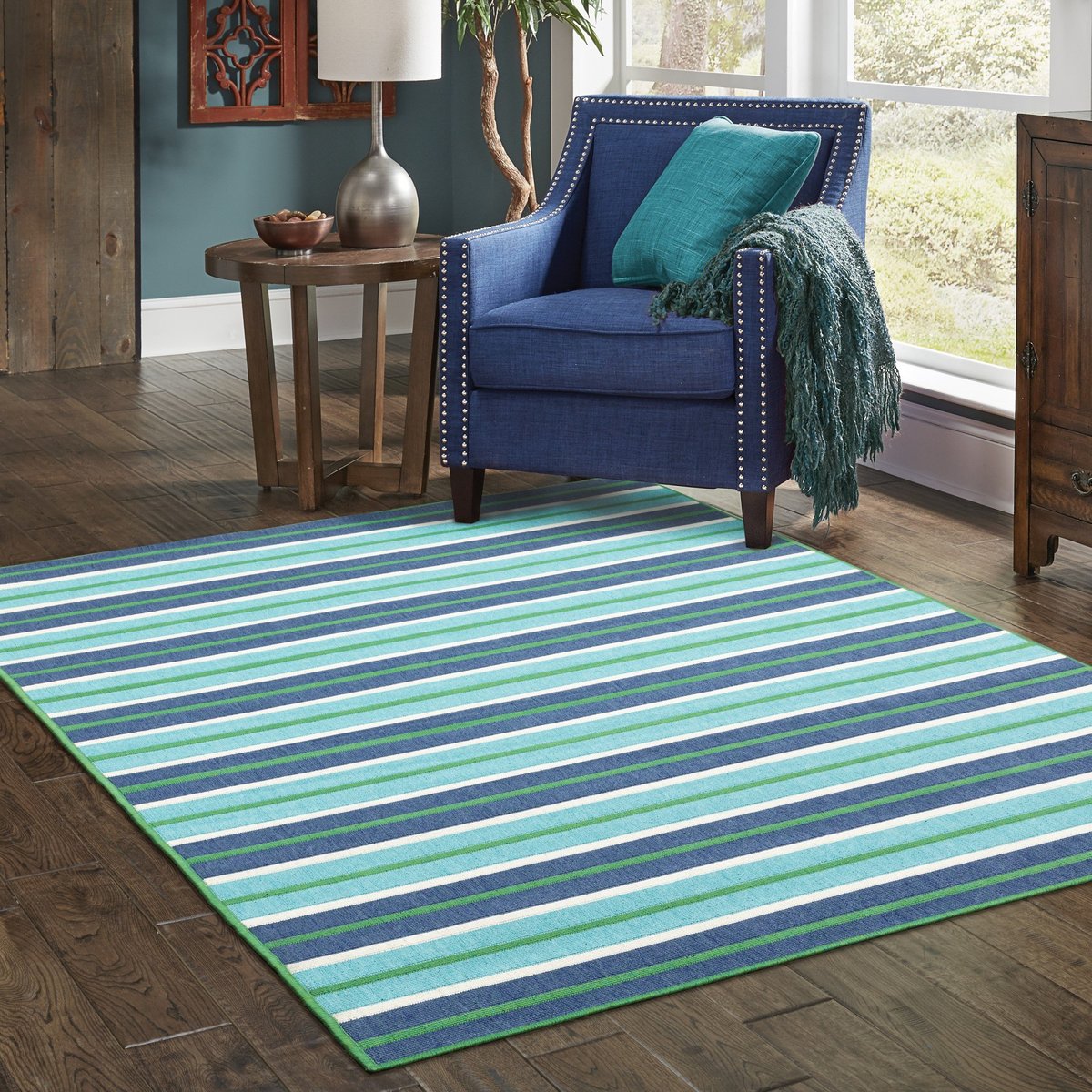 Oriental Weavers Meridian 9652f Rugs, Blue And Green Striped Outdoor Rug